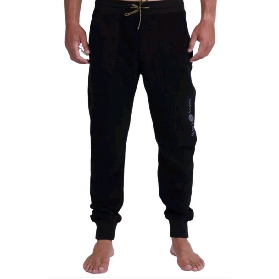 Salty Crew Edgewater Polar Fleece Pant Black Jogger Lounge Pull On Drawstring Xl